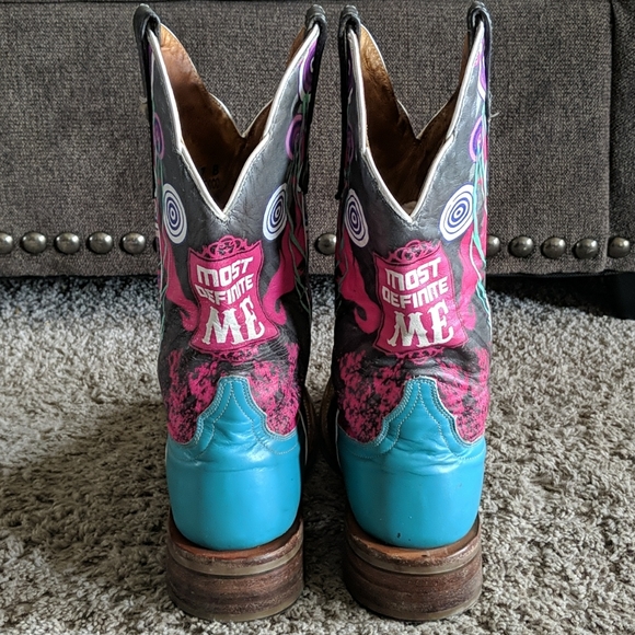 CINCH Edge "QUEENISM" black marbled leather cowgirl western boots square toe sz7 - Picture 6 of 16